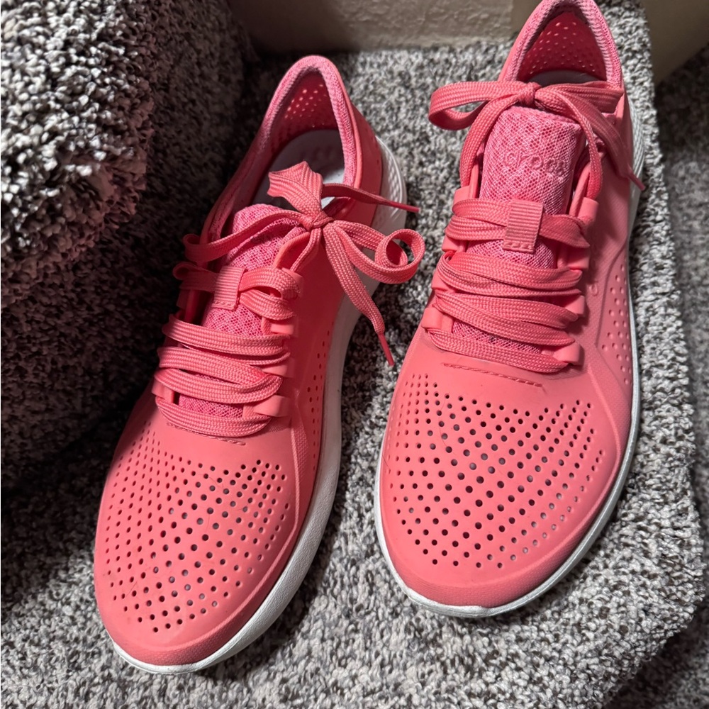 Croc Literide Coral Pink Casual Lace-Up Sneakers/watershoes